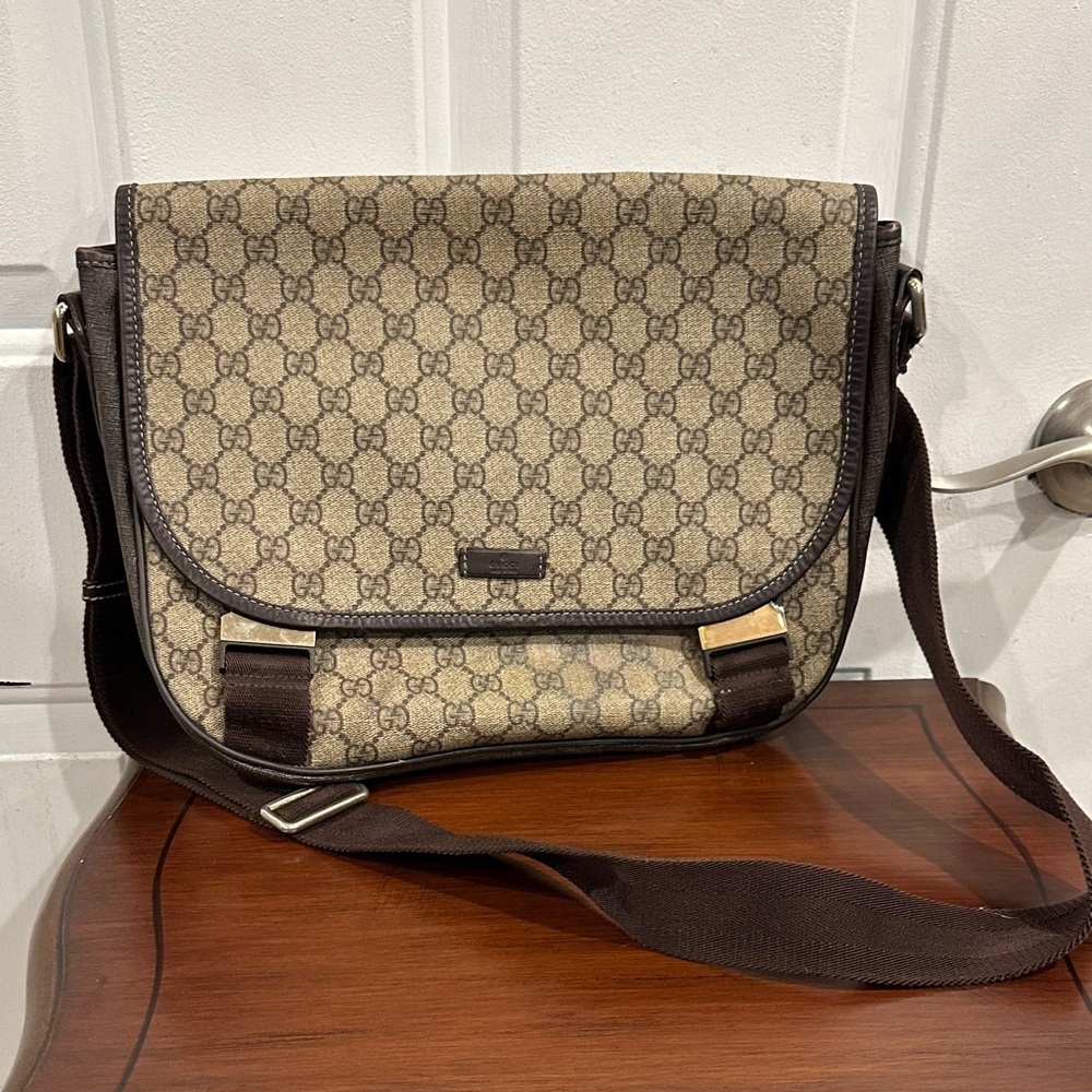 Gucci Beige and Brown Monogram Messenger Bag